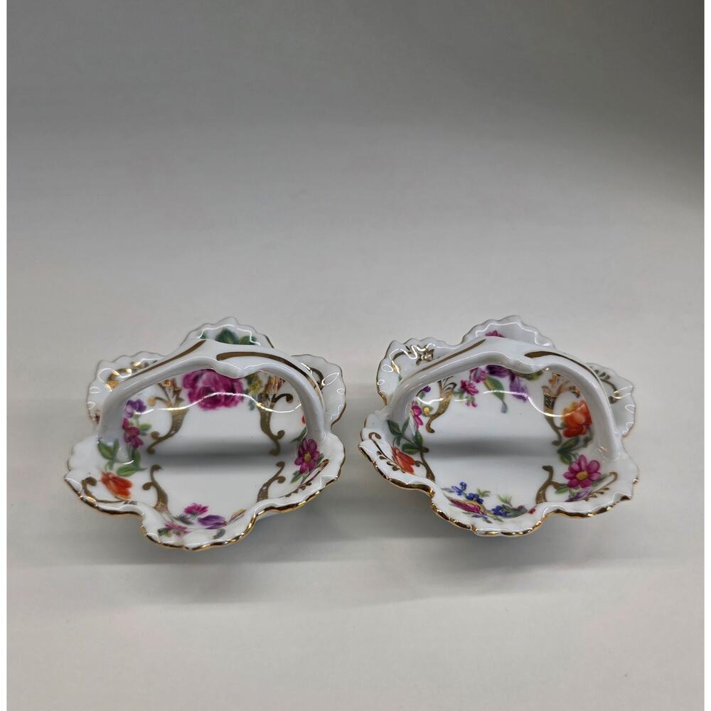 Victoria Czechoslovakia Porcelain Small Dish Floral Gold Trim Set of 2